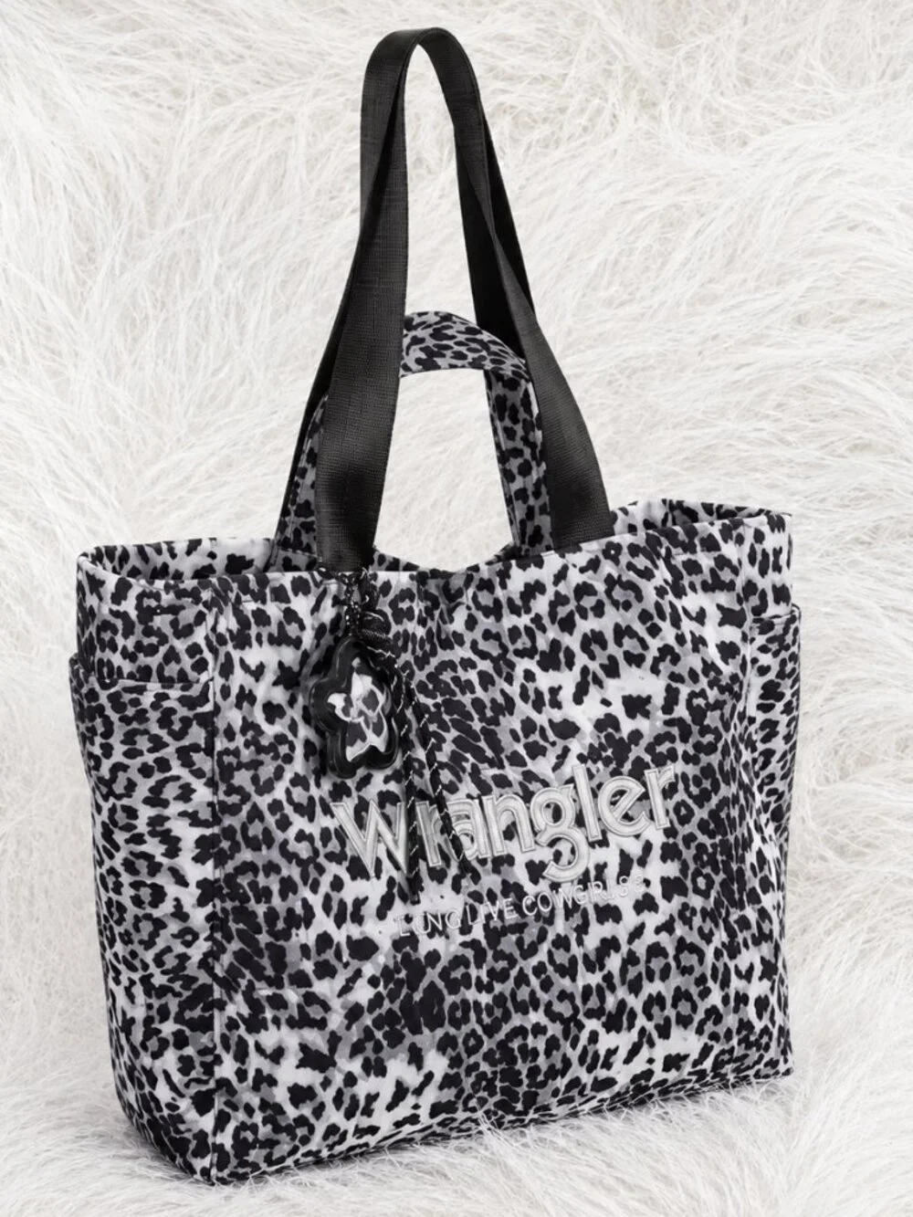 Wrangler Black & White Leopard Print Long Live Cowgirls Tote Bag